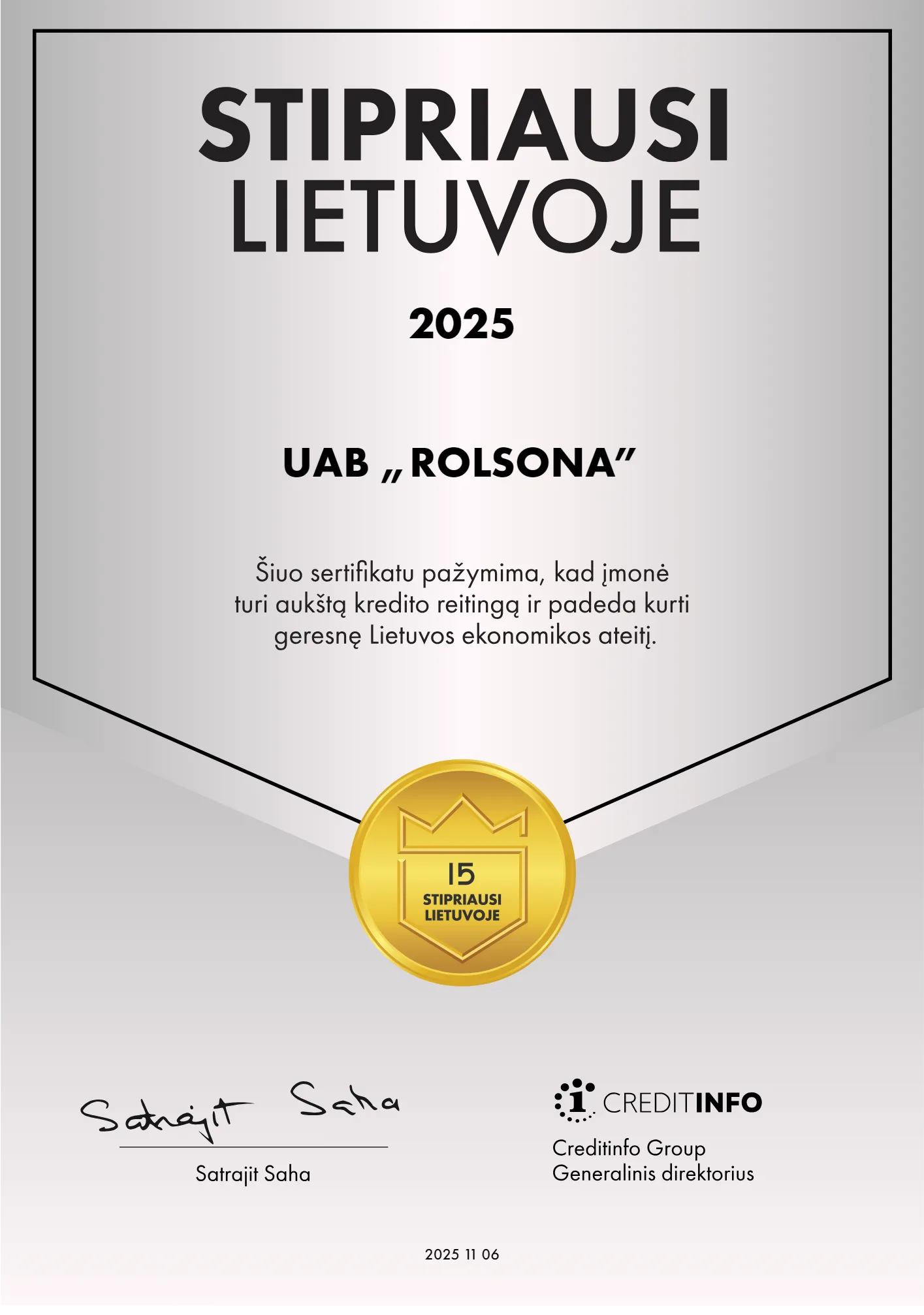 Certificate UAB Rolsona 2024